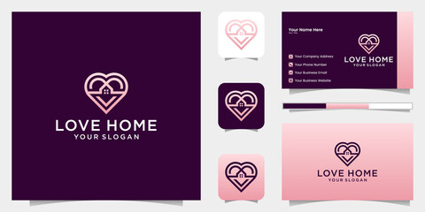 Wall Mural - Love home logo heart and house icon combination and business card