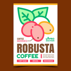 Canvas Print - Robusta Coffee Creative Advertising Banner Vector. Coffee Natural Berries And Leaves Agricultural Plant Promotional Poster. Eco Production Concept Template Style Color Illustration