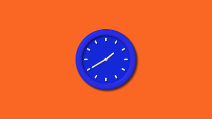 New blue color 3d wall clock icon on brown background,clock icon