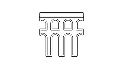 Sticker - Black line Aqueduct of Segovia, Spain icon isolated on white background. Roman Aqueduct building. National symbol of Spain. 4K Video motion graphic animation.