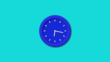 Amazing blue color 3d wall clock icon on cyan background clock icon