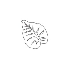 Wall Mural - One continuous line drawing of tropical leaf plant. Printable poster decorative houseplant concept for home wall decor wallpaper ornament. Modern single line graphic draw design vector illustration