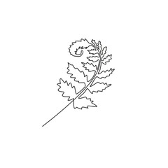 Wall Mural - One single line drawing of cute tropical fern leaf plant. Printable decorative exotic houseplant concept for home wall decor ornament. Modern continuous line draw graphic design vector illustration