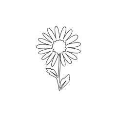 Wall Mural - One continuous line drawing of beauty fresh bellis perennis for wall decor art poster. Printable decorative daisy flower concept for fabric textile. Modern single line draw design vector illustration