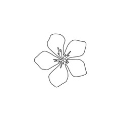 Wall Mural - One continuous line drawing beauty fresh periwinkle for garden logo. Printable decorative catharanthus flower concept for home wall decor poster art. Modern single line draw design vector illustration