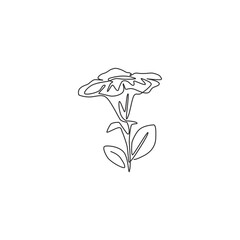 Wall Mural - One single line drawing of beauty fresh petunioideae for hpme wall decor poster art. Printable decorative petunia flower concept for park icon. Modern continuous line draw design vector illustration