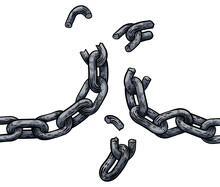 Chain links breaking. A conceptual design or illustration for freedom