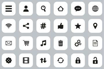 Poster - Toolbar & Menu Icons Black & White Flat Design Set Big