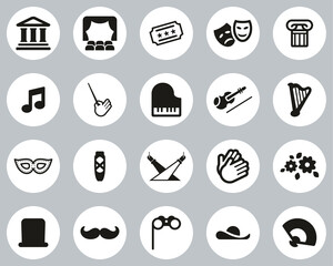 Sticker - Theater Or Opera Icons Black & White Flat Design Circle Set Big