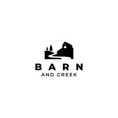 Barn and river creek logo vector template