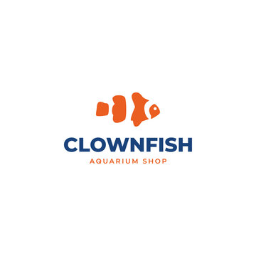 Minimalist Aquarium Clown fish logo design template vector illustration