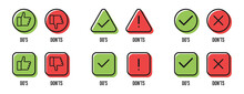 Do And Don't. Thumb Up And Thumb Down. Tick And Cross. Good And Bad Symbols. Like And Dislike Icons. Vector Illustration