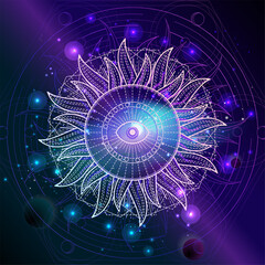 Wall Mural - vector illustration of sacred geometric symbol against the space background.