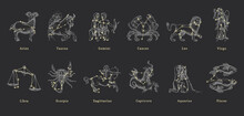 Vector Retro Graphic Illustrations Of Zodiac Signs