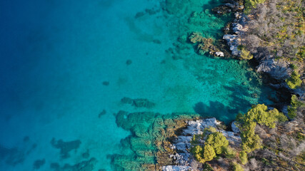 Wall Mural - Aerial drone photo of tropical exotic bay with turquoise rocky seascape in Caribbean destination island