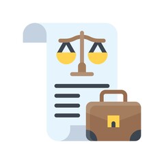 administrative related justice scale on page with hand bag or briefcase vector in flat design,