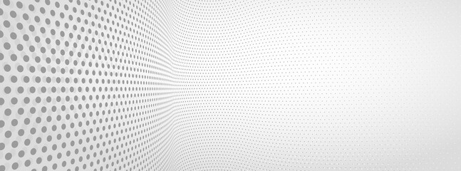 Wall Mural - 3D abstract monochrome background with dots pattern vector design, technology theme, dimensional dotted flow in perspective, big data, nanotechnology.