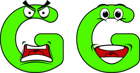 Letter G with Angry and Happy character set flat