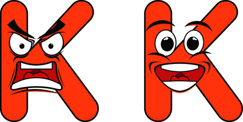 Letter K with Angry and Happy character set flat