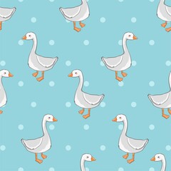 Wall Mural - Seamless pattern hand drawn cute goose vector illustration