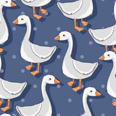 Wall Mural - Seamless pattern hand drawn cute goose vector illustration