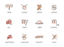 Set Of Zodiac Signs Characters. 12 Items.
