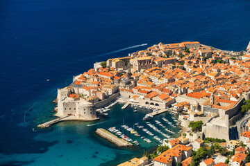 Wall Mural - dubrovnik, croatia. view on the old town from high mountain. top view rocks at on the old castle and