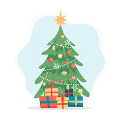 Wall Mural - Christmas tree. Cute vector illustration in flat style