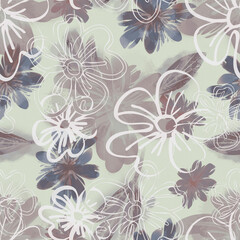 Wall Mural - Stylized flowers seamless pattern.Watercolor Illustration.