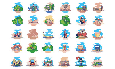 Wall Mural - Isolated set group Peru landscape travel icon- Vector
