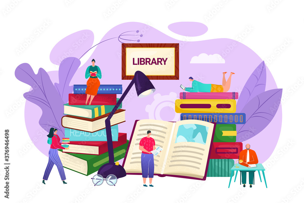 Library And Knowledge Library and knowledge concept, vector flat illustration. Tiny people ...