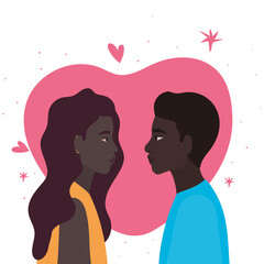 Wall Mural - black couple of woman and man in side view in front of heart vector design