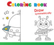 © oleon17 - Draw symmetrically. Coloring Page Outline Of a flying saucer with cartoon alien. Space. Coloring book for kids.