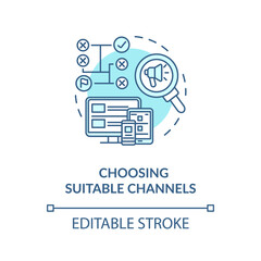 Choosing suitable channels concept icon. Social media marketing idea thin line illustration. Cross-platform advertising strategy. Vector isolated outline RGB color drawing. Editable stroke