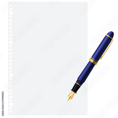 白色のルーズリーフと万年筆のイラスト素材 紙メモ 文書 書類 ワンポイント ベクター Stock Vector Adobe Stock