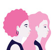women cartoons in side view in pink color vector design