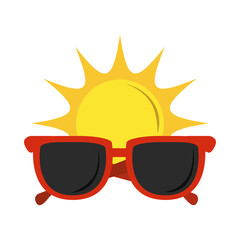 Poster - summer vacation travel, red sunglasses accessory and sun flat icon style