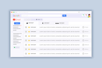 email application web page design template, modern user interface and content mockup