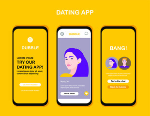 Mobile Dating App Bumble UI and UX Alternative Trendy Concept Vector Mockup on Smart Phone Screen, Social Network Design Template