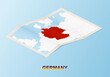 Folded paper map of Germany with neighboring countries in isometric style.