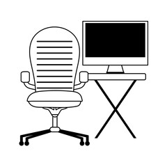 Canvas Print - workspace armchair table and pc monitor isolated icon line style