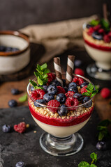 Canvas Print - Fresh panna cotta with forest fruits