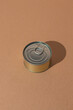 © Cavan Images - Single tin can with preserved food placed on brown surface