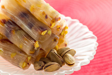 Traditional Turkish Delight. Clean background, traditional presentation.