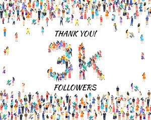 Thank you followers peoples, 3k online social group, happy banner celebrate, Vector