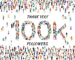 Thank you followers peoples, 100k online social group, happy banner celebrate, Vector