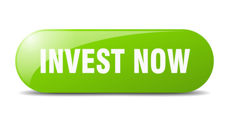 invest now button. sticker. banner. rounded glass sign