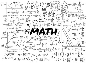 Wall Mural - Mathematical formulas drawn by hand on the background