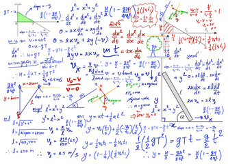 Wall Mural - Mathematical formulas drawn by hand on the background