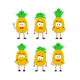 Fototapeta Dinusie - Pineapple fruit character cartoon mascot pose set humanized funny expression stye